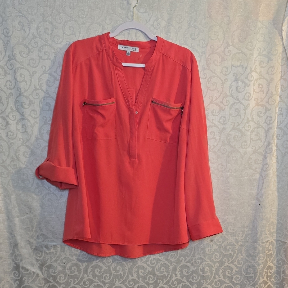 Notations Coral Blouse with Zipper Accents
